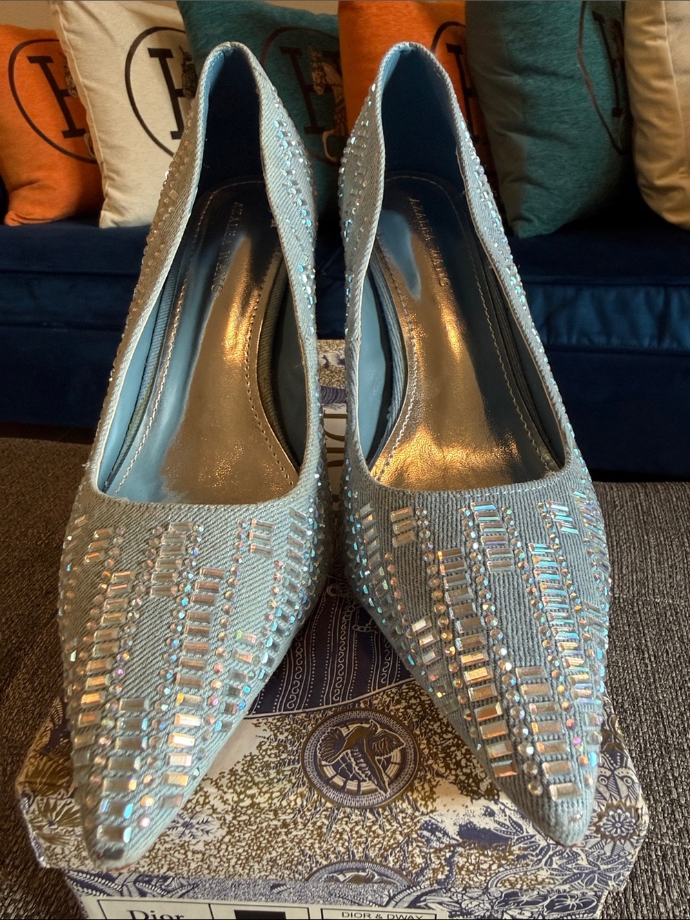 Embellished Pointed-Toe Pumps in Silver